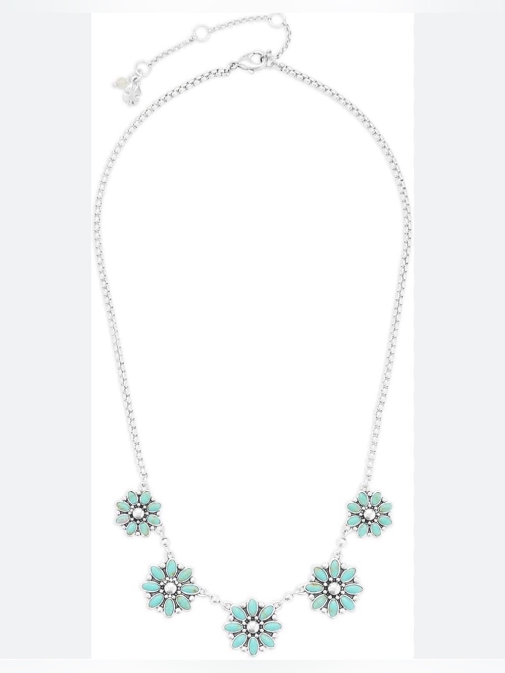 Lucky Brand Turquoise Set Stone Collar Necklace, Silver, One Size NWT